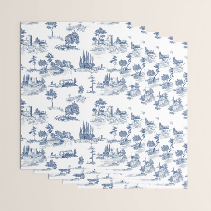 Toile de Jouy Vintage French Navy Blue & White Pastoral Wrapping Paper Gallery Image 3