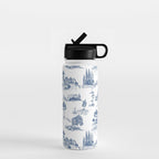 Toile de Jouy Vintage French Navy Blue & White Pastoral Water Bottle Gallery Image 1