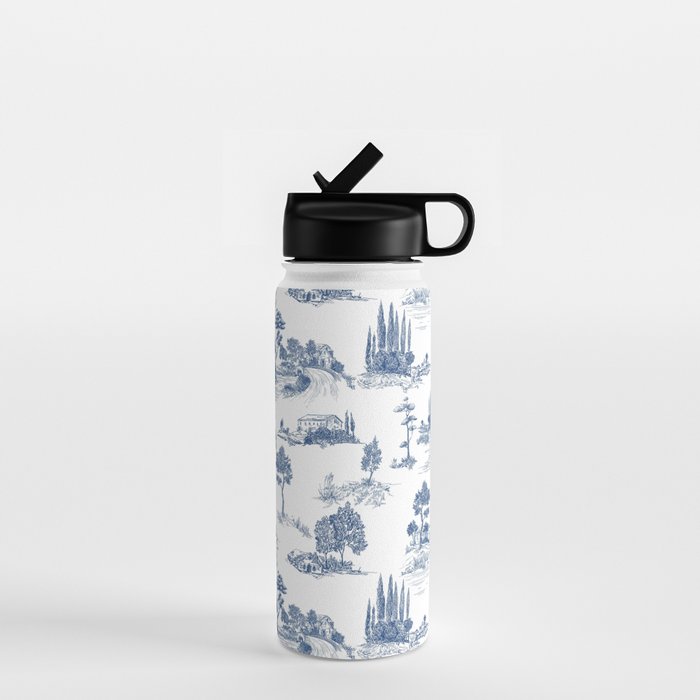 Toile de Jouy Vintage French Navy Blue & White Pastoral Water Bottle Gallery Image 1