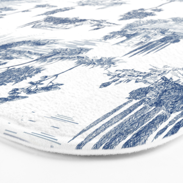 Toile de Jouy Vintage French Navy Blue & White Pastoral Bath Mat Gallery Image 3