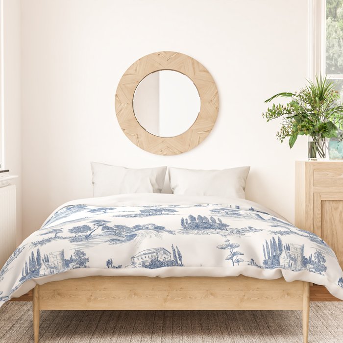 Toile de Jouy Vintage French Navy Blue & White Pastoral Duvet Cover Gallery Image 3