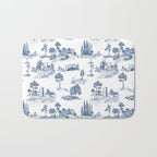 Toile de Jouy Vintage French Navy Blue & White Pastoral Bath Mat Gallery Image 1