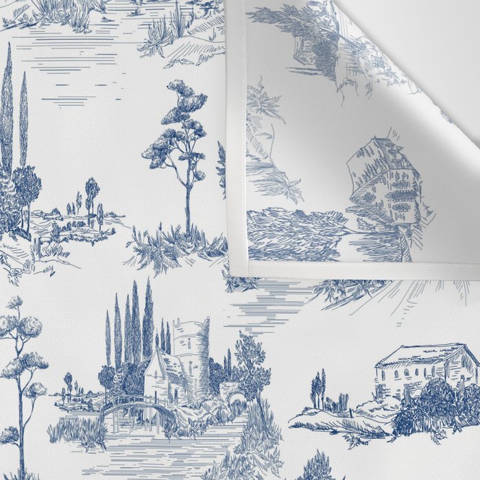 Toile de Jouy Vintage French Navy Blue & White Pastoral Wall Tapestry Gallery Image 3
