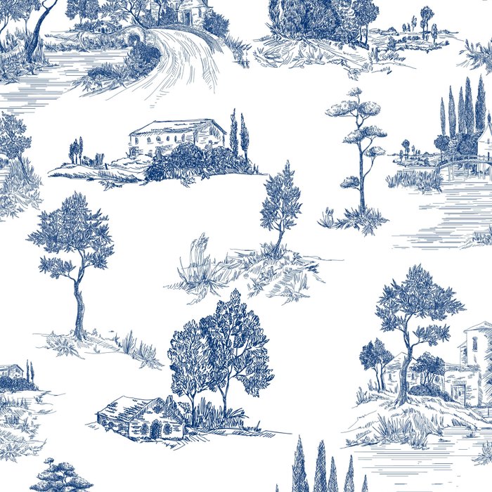 Toile de Jouy Vintage French Navy Blue & White Pastoral Coffee Mug Gallery Image 2