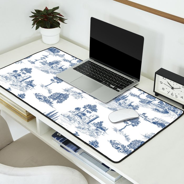 Toile de Jouy Vintage French Navy Blue & White Pastoral Desk Mat Gallery Image 2