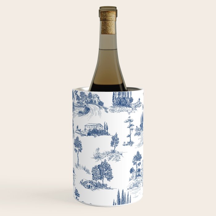 Toile de Jouy Vintage French Navy Blue & White Pastoral Wine Chiller Gallery Image 1