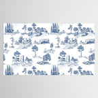 Toile de Jouy Vintage French Navy Blue & White Pastoral Tablecloth Gallery Image 2
