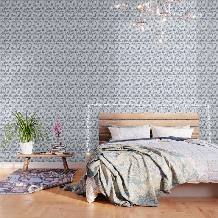 Toile de Jouy Vintage French Navy Blue & White Pastoral Wallpaper Gallery Image 3