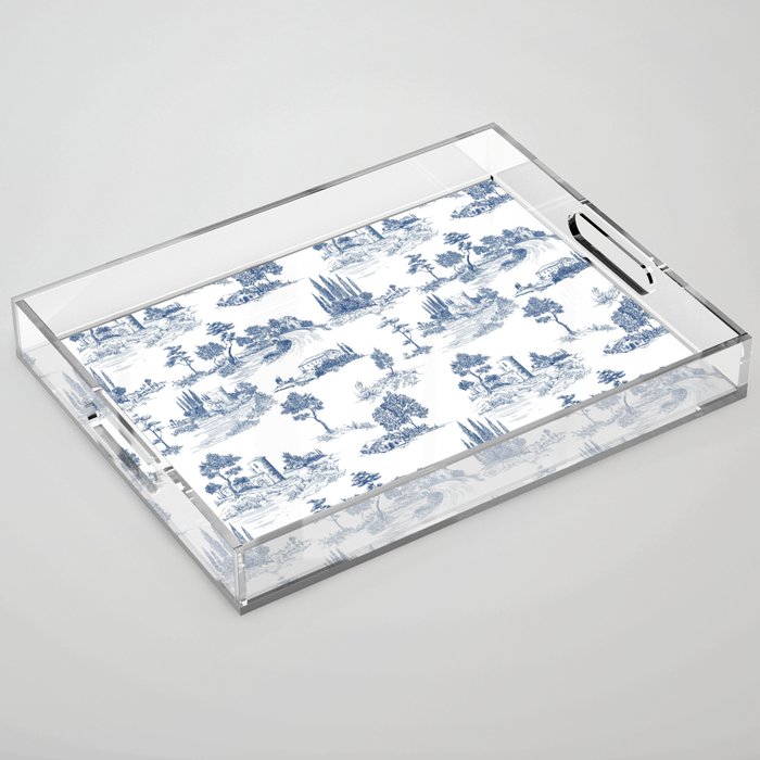 Toile de Jouy Vintage French Navy Blue & White Pastoral Acrylic Tray Gallery Image 1