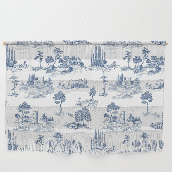 Toile de Jouy Vintage French Navy Blue & White Pastoral Wall Hanging Gallery Image 1