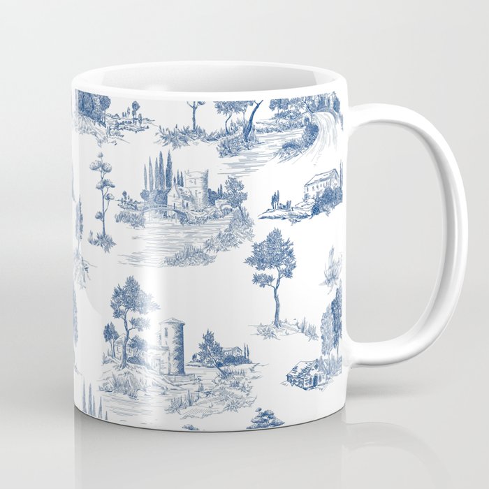 Toile de Jouy Vintage French Navy Blue & White Pastoral Coffee Mug Gallery Image 1