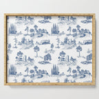 Toile de Jouy Vintage French Navy Blue & White Pastoral Serving Tray Gallery Image 1