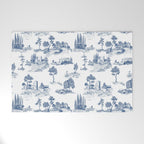 Toile de Jouy Vintage French Navy Blue & White Pastoral Welcome Mat Gallery Image 1