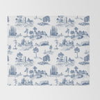 Toile de Jouy Vintage French Navy Blue & White Pastoral Throw Blanket Gallery Image 2