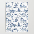 Toile de Jouy Vintage French Navy Blue & White Pastoral Poster Gallery Image 4
