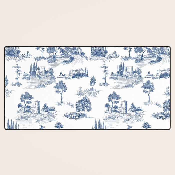 Toile de Jouy Vintage French Navy Blue & White Pastoral Desk Mat Gallery Image 3