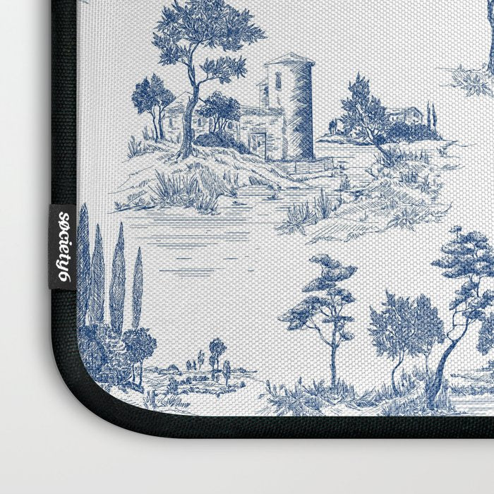 Toile de Jouy Vintage French Navy Blue & White Pastoral Laptop Sleeve Gallery Image 3