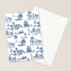 Toile de Jouy Vintage French Navy Blue & White Pastoral Stationery Card Gallery Image 2