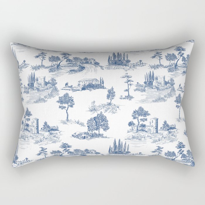 Toile de Jouy Vintage French Navy Blue & White Pastoral Rectangular Pillow Gallery Image 1