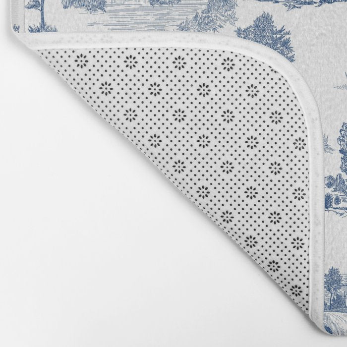 Toile de Jouy Vintage French Navy Blue & White Pastoral Bath Mat Gallery Image 2