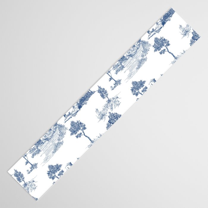 Toile de Jouy Vintage French Navy Blue & White Pastoral Table Runner Gallery Image 3