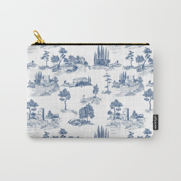 Toile de Jouy Vintage French Navy Blue & White Pastoral Carry All Pouch Gallery Image 1