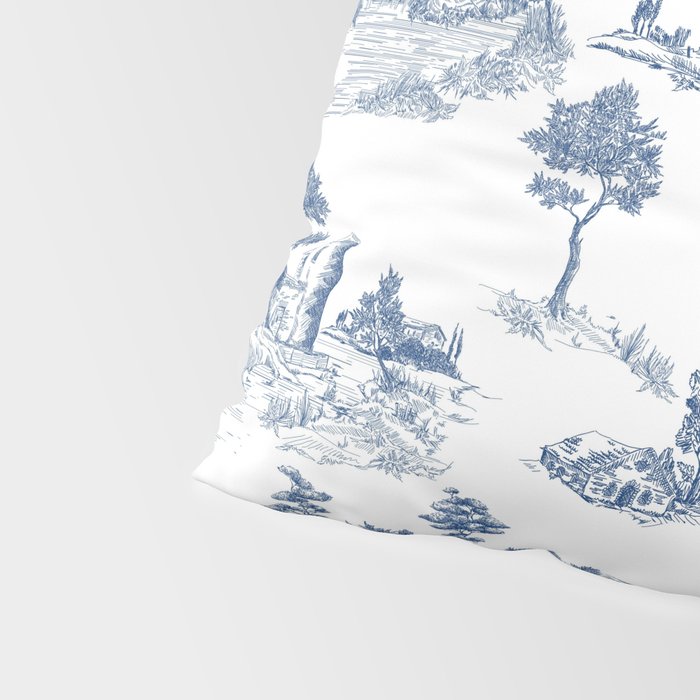 Toile de Jouy Vintage French Navy Blue & White Pastoral Pillow Sham Gallery Image 4