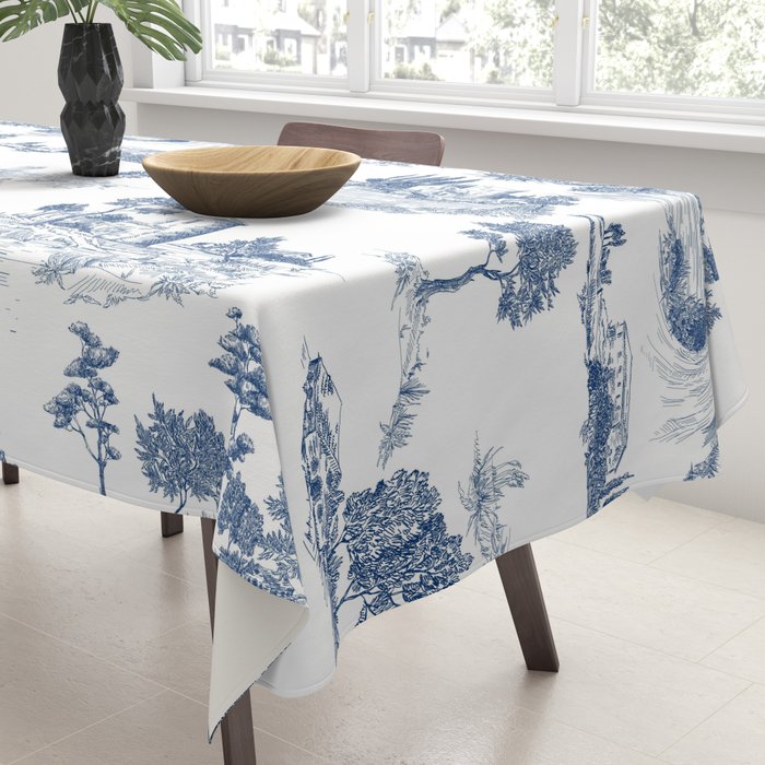 Toile de Jouy Vintage French Navy Blue & White Pastoral Tablecloth Gallery Image 3