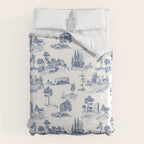 Toile de Jouy Vintage French Navy Blue & White Pastoral Duvet Cover Gallery Image 6