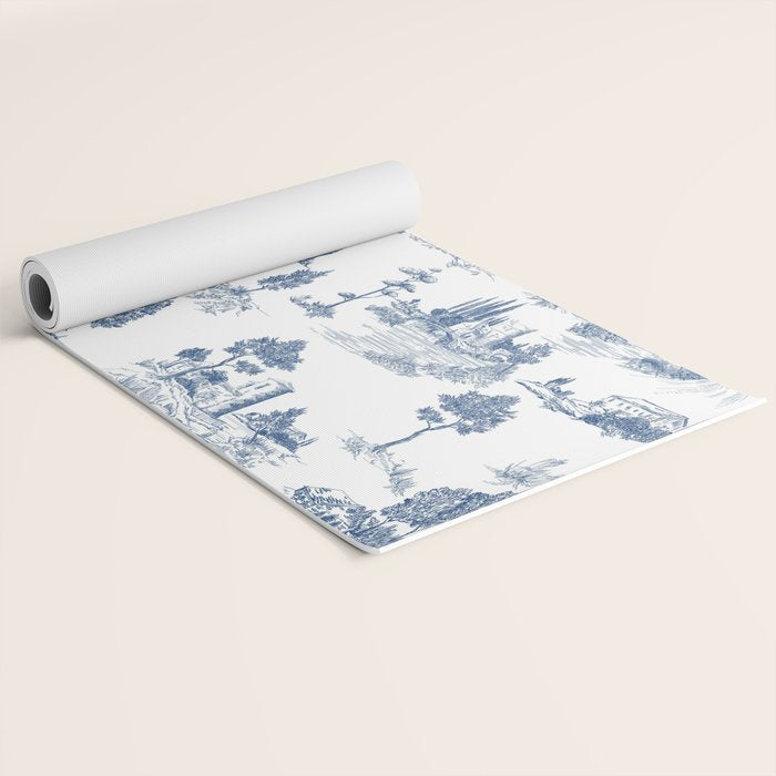 Toile de Jouy Vintage French Navy Blue & White Pastoral Yoga Mat Gallery Image 2