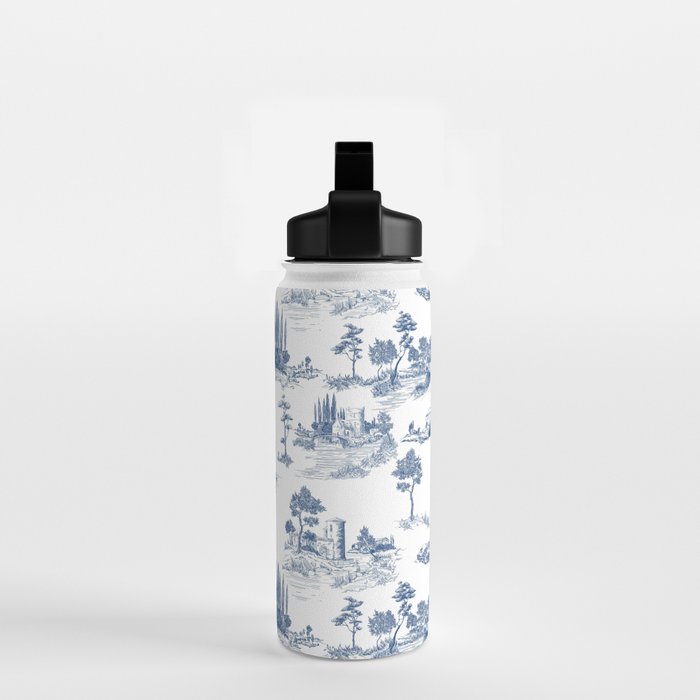 Toile de Jouy Vintage French Navy Blue & White Pastoral Water Bottle Gallery Image 2