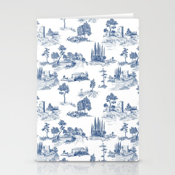 Toile de Jouy Vintage French Navy Blue & White Pastoral Stationery Card Gallery Image 2