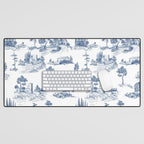 Toile de Jouy Vintage French Navy Blue & White Pastoral Desk Mat Gallery Image 1