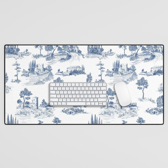 Toile de Jouy Vintage French Navy Blue & White Pastoral Desk Mat Gallery Image 1
