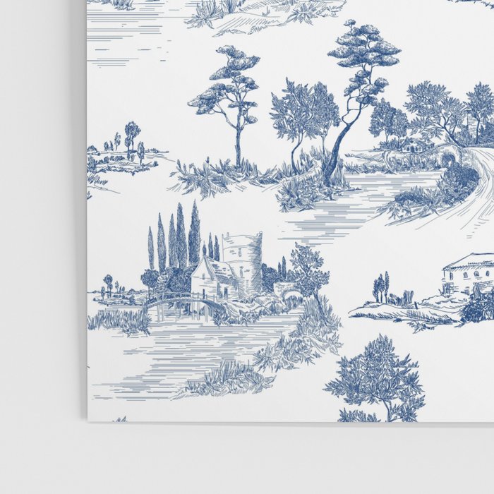 Toile de Jouy Vintage French Navy Blue & White Pastoral Poster Gallery Image 3