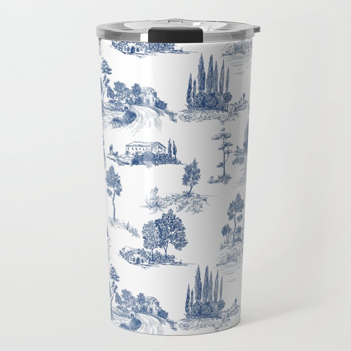 Toile de Jouy Vintage French Navy Blue & White Pastoral Travel Mug Gallery Image 1