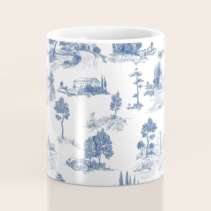 Toile de Jouy Vintage French Navy Blue & White Pastoral Coffee Mug Gallery Image 4