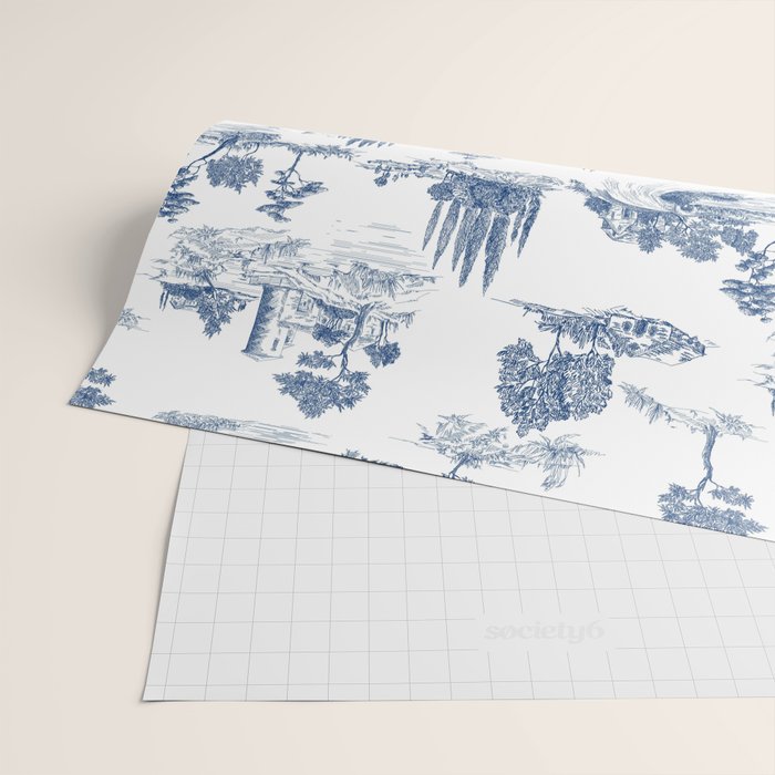 Toile de Jouy Vintage French Navy Blue & White Pastoral Wrapping Paper Gallery Image 2