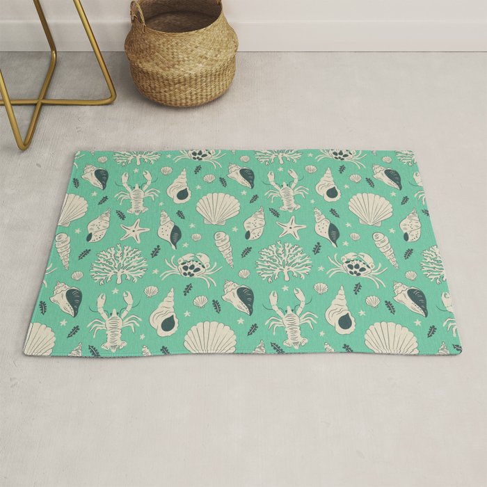 Ocean Crustaceans And Nautical Seashells Rug Gallery Image 1
