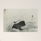 Ohara Koson, Bird And Waterfall -Vintage Japanese Woodblock Print  Welcome Mat Gallery Image 1