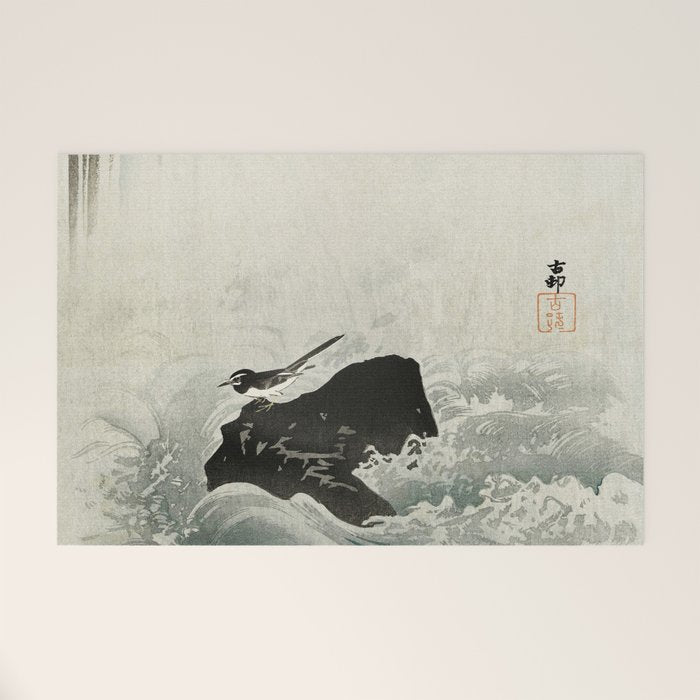 Ohara Koson, Bird And Waterfall -Vintage Japanese Woodblock Print  Welcome Mat Gallery Image 1