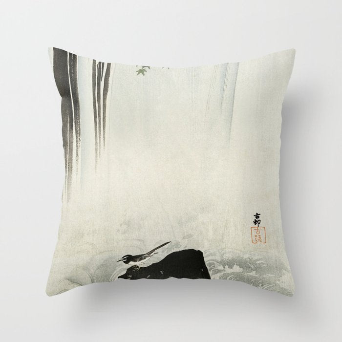 Ohara Koson, Bird And Waterfall -Vintage Japanese Woodblock Print  Throw Pillow Gallery Image 6