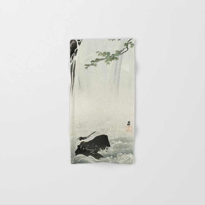 Ohara Koson, Bird And Waterfall -Vintage Japanese Woodblock Print  Bath Towel Gallery Image 1