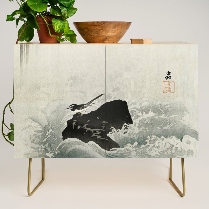 Ohara Koson, Bird And Waterfall -Vintage Japanese Woodblock Print  Credenza Gallery Image 1