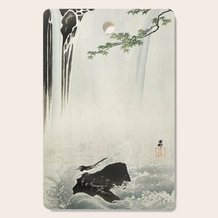 Ohara Koson, Bird And Waterfall -Vintage Japanese Woodblock Print  Cutting Board Gallery Image 1