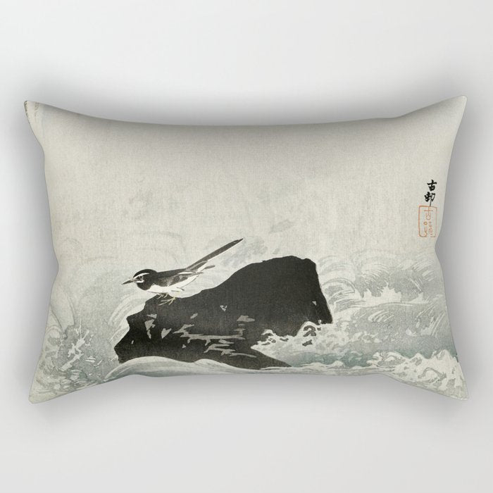 Ohara Koson, Bird And Waterfall -Vintage Japanese Woodblock Print  Rectangular Pillow Gallery Image 2