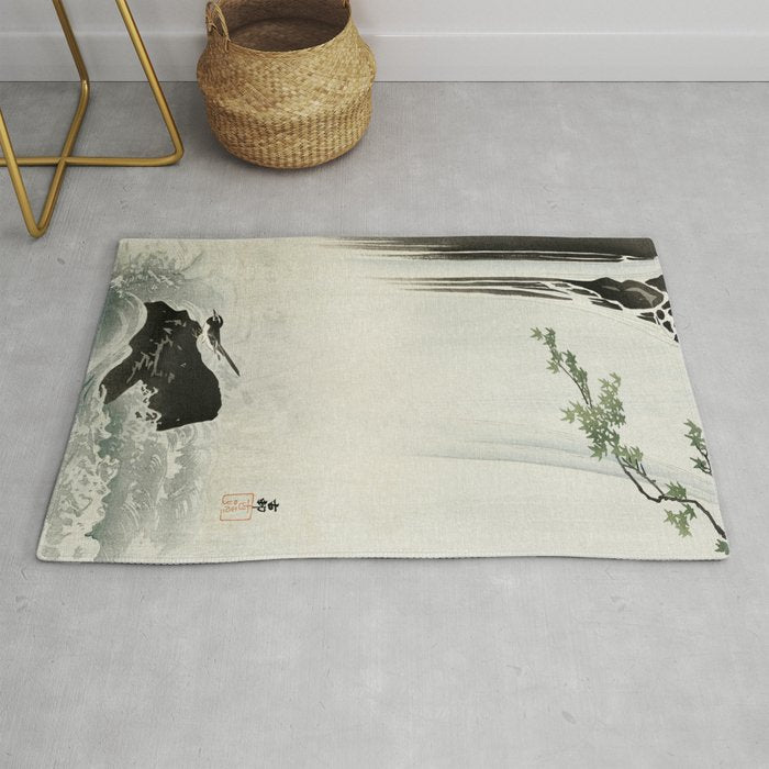 Ohara Koson, Bird And Waterfall -Vintage Japanese Woodblock Print  Rug Gallery Image 1