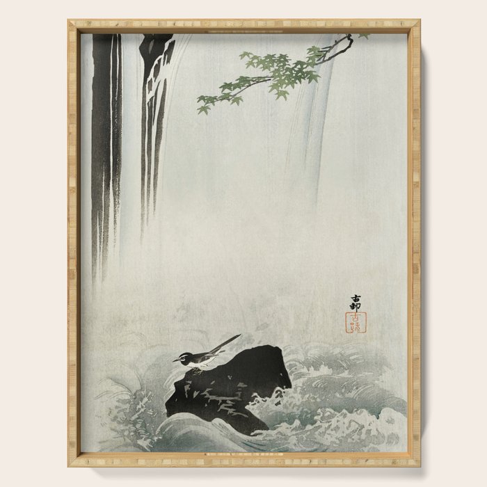 Ohara Koson, Bird And Waterfall -Vintage Japanese Woodblock Print  Serving Tray Gallery Image 1