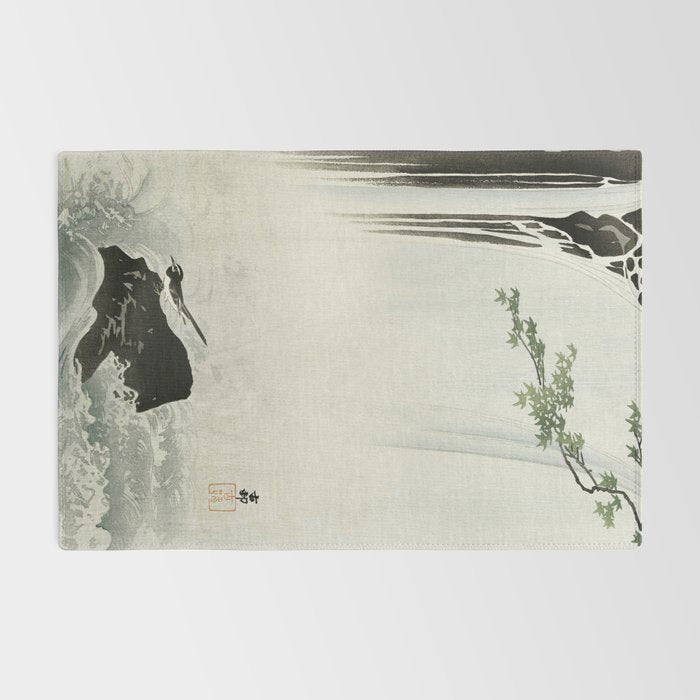Ohara Koson, Bird And Waterfall -Vintage Japanese Woodblock Print  Rug Gallery Image 2