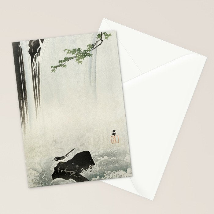 Ohara Koson, Bird And Waterfall -Vintage Japanese Woodblock Print  Stationery Card Gallery Image 2